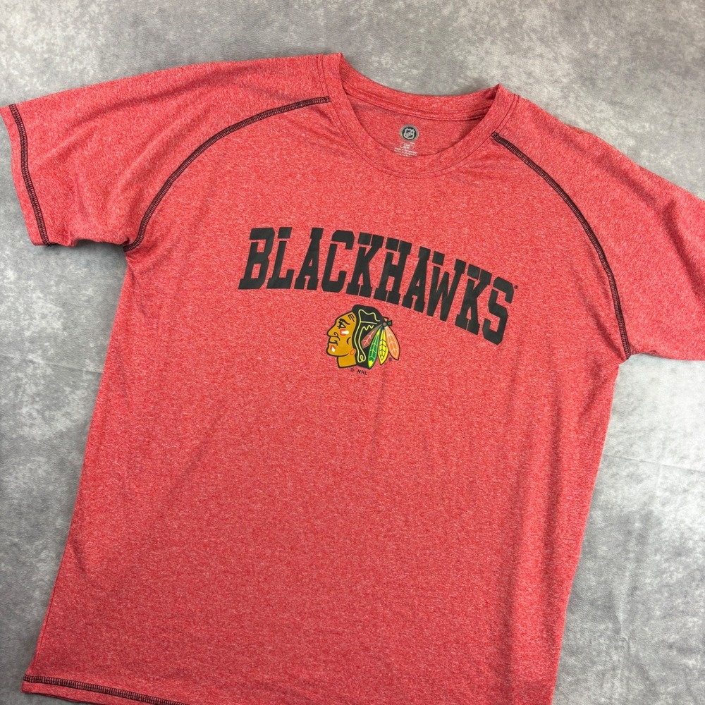 NHL Chicago Blackhawks T-Shirt Mens Large Red Heathered Performance Logo Tee